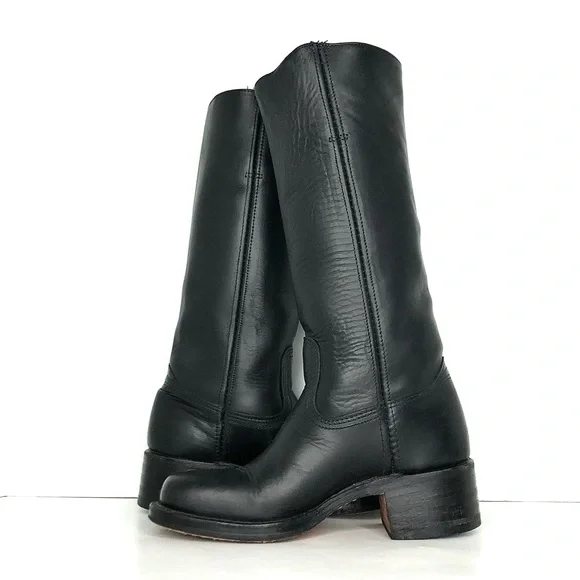 Frye 14L Campus Black Square Toe Pull On Riding Boots Women’s 6 Shoes - Picture 6 of 11